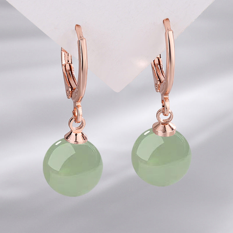 Women's Vintage Palace Imitation Green Jade For Chalcedony Earrings