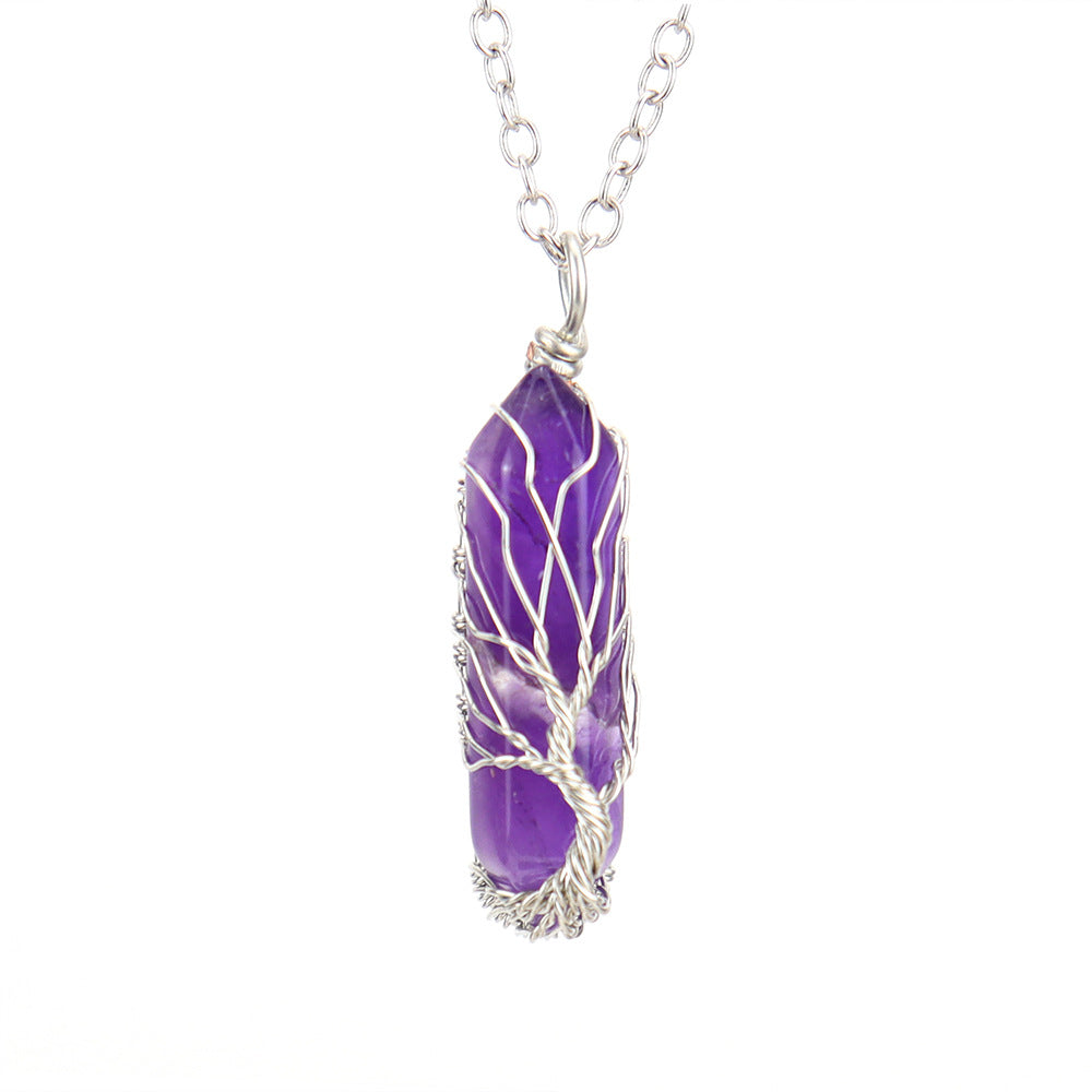 Live Broadcast Natural Hexagon Prism Winding Lucky Tree Crystal Necklaces
