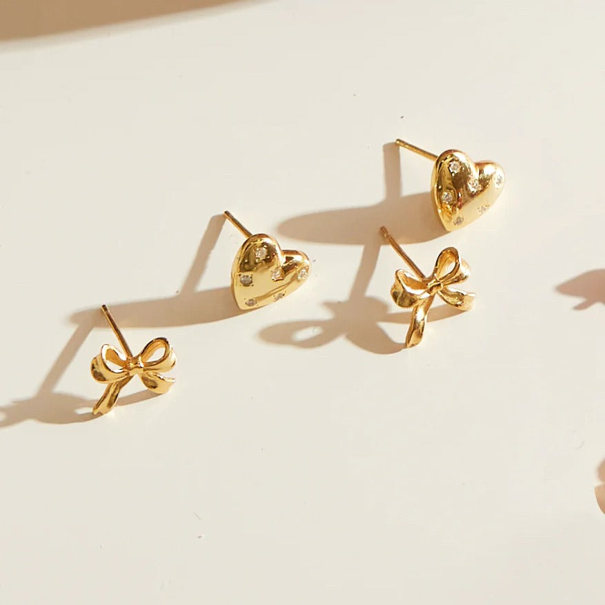 Niche Bow Zircon Stainless Steel Gold Stud Earrings