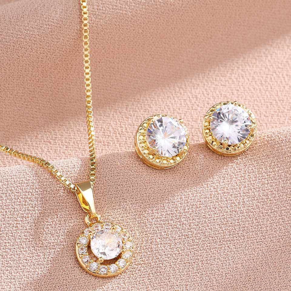Women's Diamond Zircon Suit Light Luxury Full Inlaid Clavicle Chain Earrings