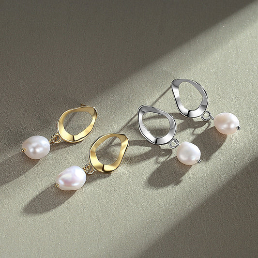 Unique Geometric Pearl Baroque Freshwater Temperament Earrings