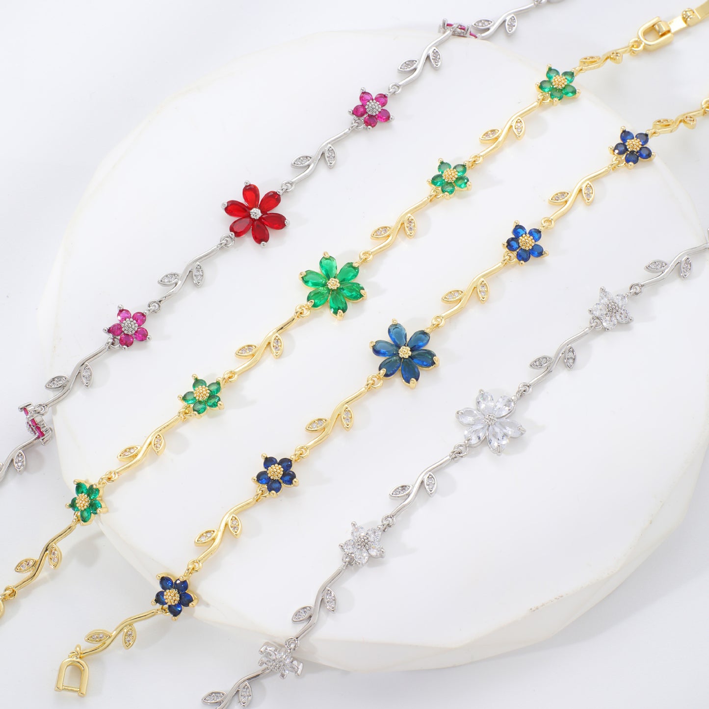 Petals Flower Leaf Zircon Design Personality Daily Birthday Bracelet