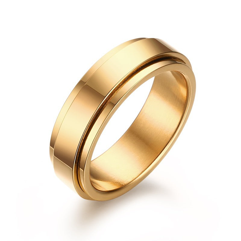 Women's & Men's Rotatable Stainless Steel Couple Golden Rotating Glossy Rings