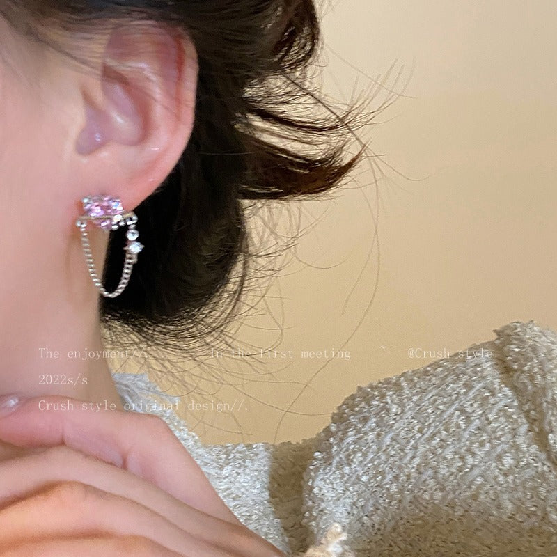 Women's Party Love Chain Zircon For Sweet Cool Style Temperament Stud Earrings