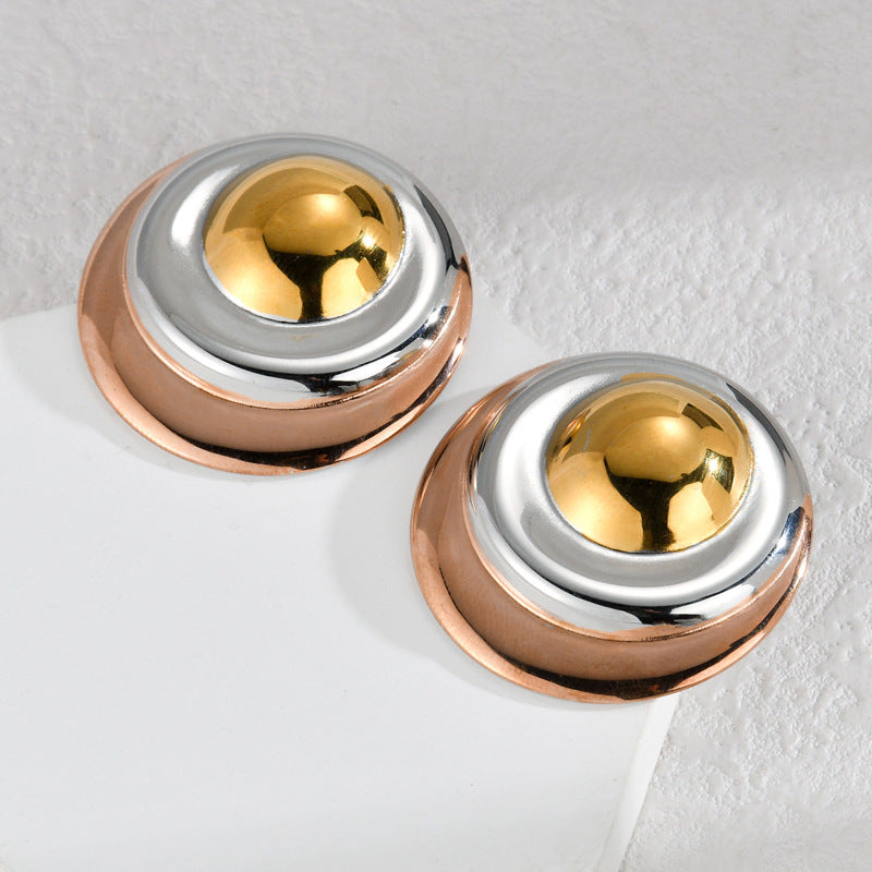 Steel Gold Round Three-color Ear-ring Clip Fashionable Earrings