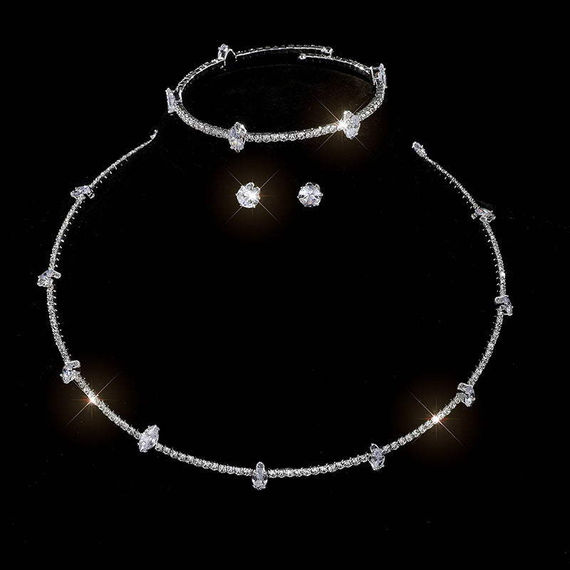 Comfortable Classy Bridal Full Diamond Clavicle Jewelry Set