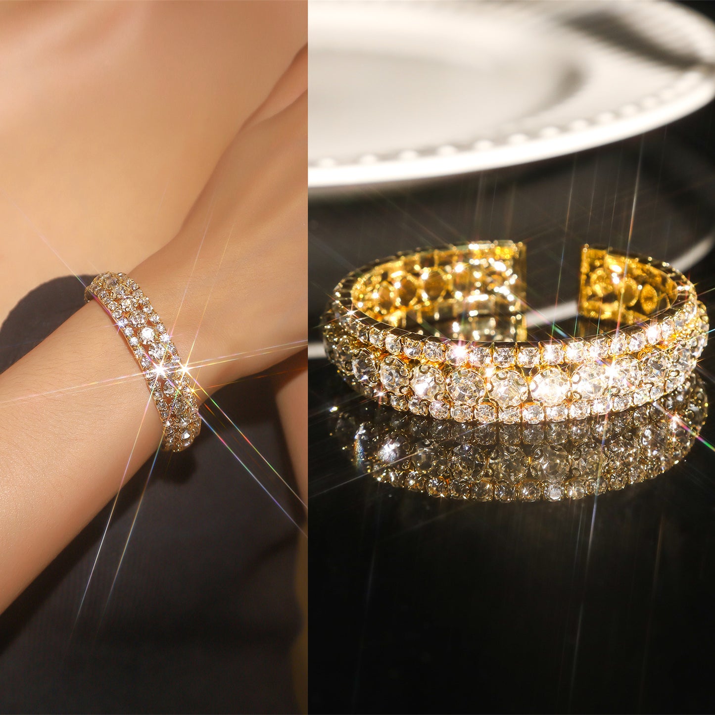 Fashion Rhinestone Female Bride Full Diamond Wedding Bracelets