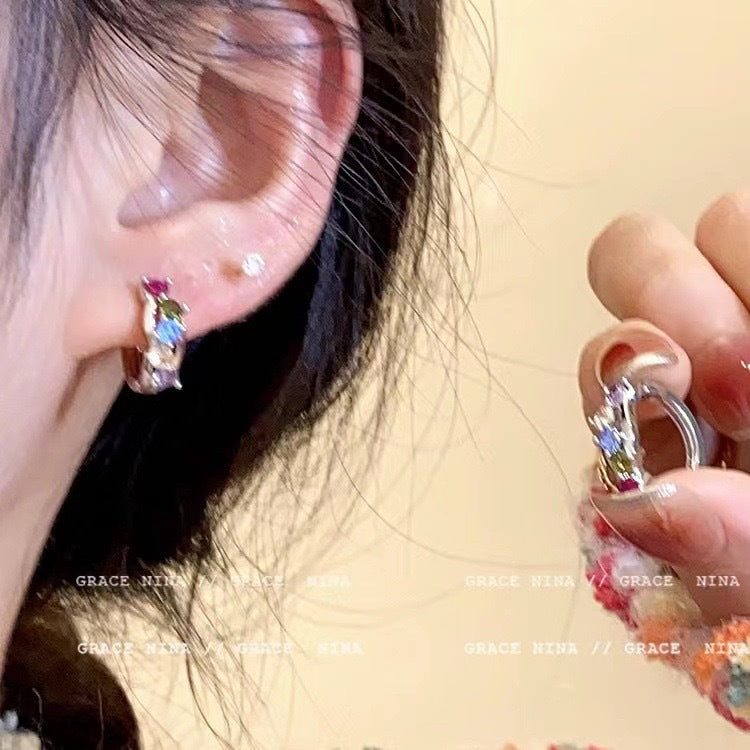 Women's Zircon Trendy Niche Design Exquisite Rainbow Bridge Clip Unique Earrings