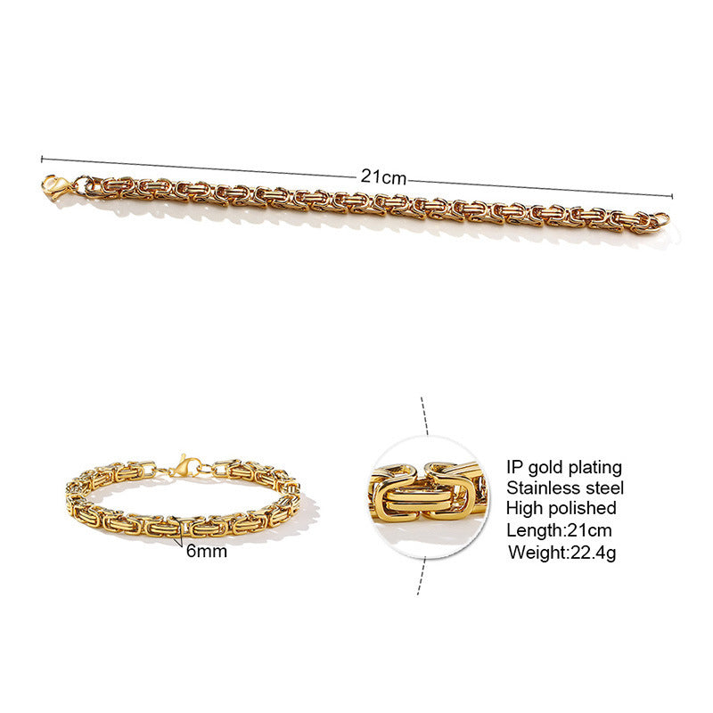 Men's Stainless Steel Square Byzantine Gold Fashion Bracelets