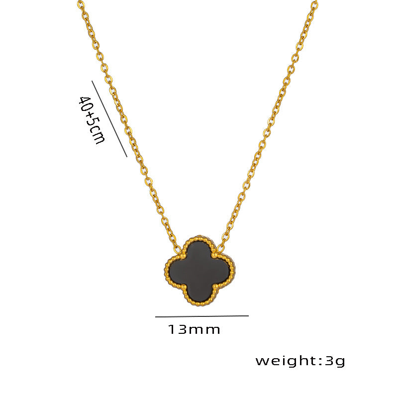 Lucky Double-sided Clover Titanium Steel Gold Simple Light Necklaces