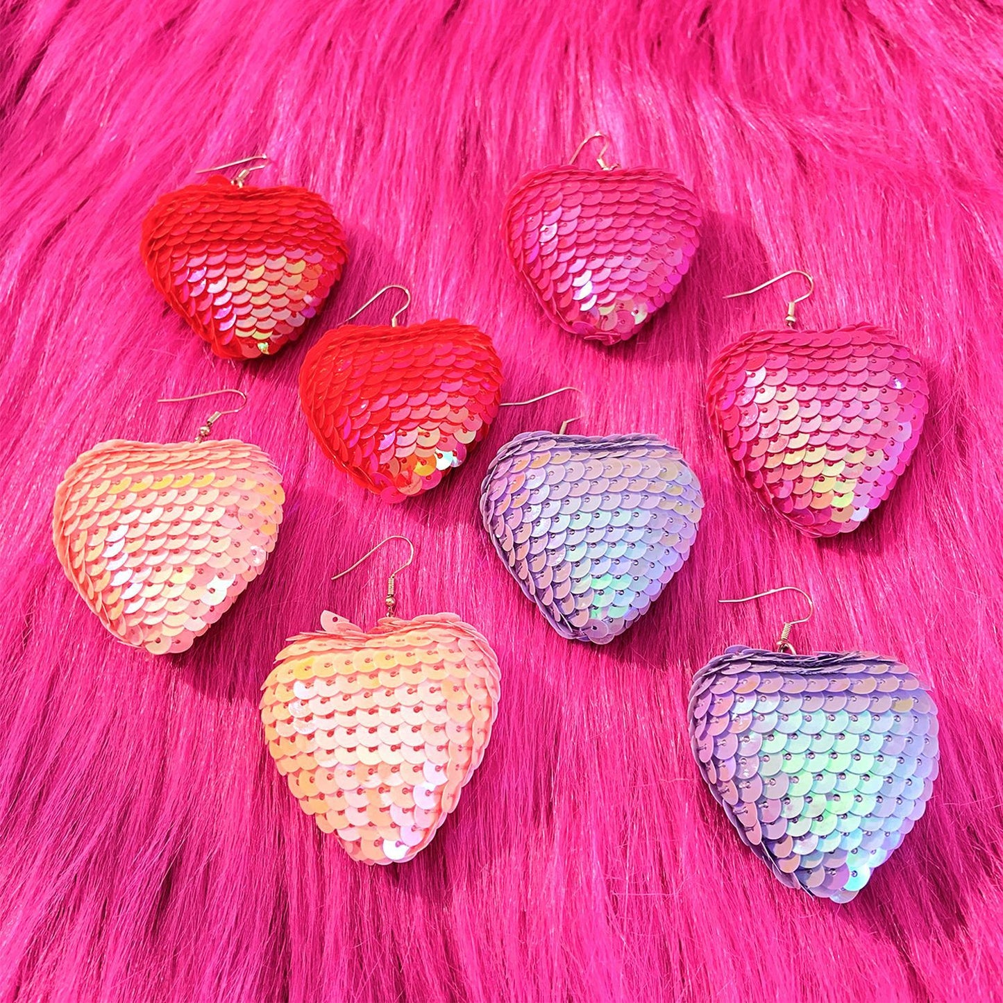 Childlike Heart Reflective Sequins Peach Nightclub Catwalk Super Shiny Ear Earrings