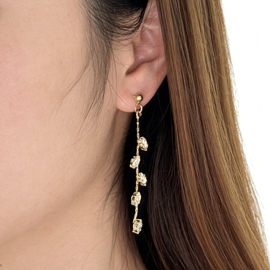 Elegant Micro Point Zircon Fresh Willow Leaf Long Ear Earrings