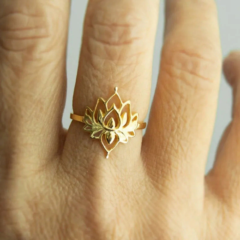 Lotus Flower Female Fashion Ancient Style Exquisite Rings