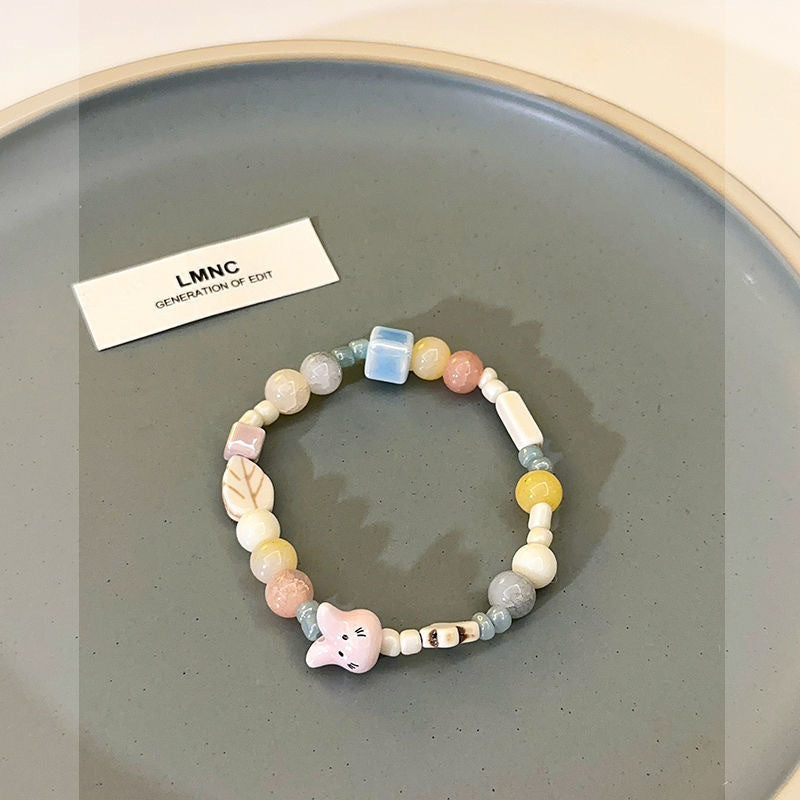 Fresh Colorful Ceramic Cat Female Summer Cute Bracelet