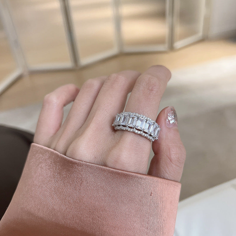 Women's Shining Diamond Snake-shaped Sier Open Advanced Texture Simple Trendy Cool Ring