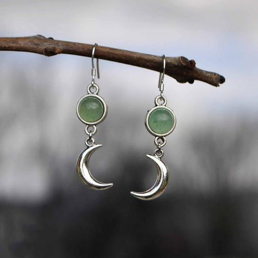 Sier Moon Exquisite Round Inlaid Green Earrings