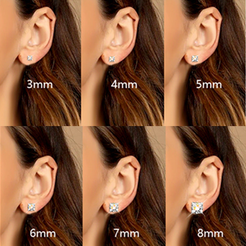 Niche Stainless Steel Square Zircon Color Zirconium Earrings