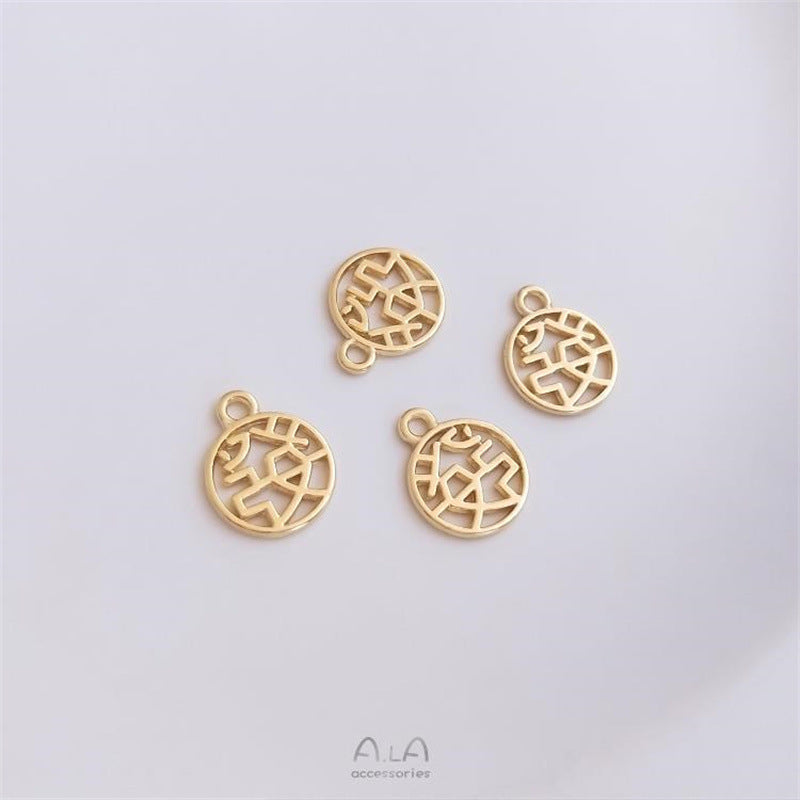 Real Gold Auspicious Peace Lucky Fortune Word Round Pendants