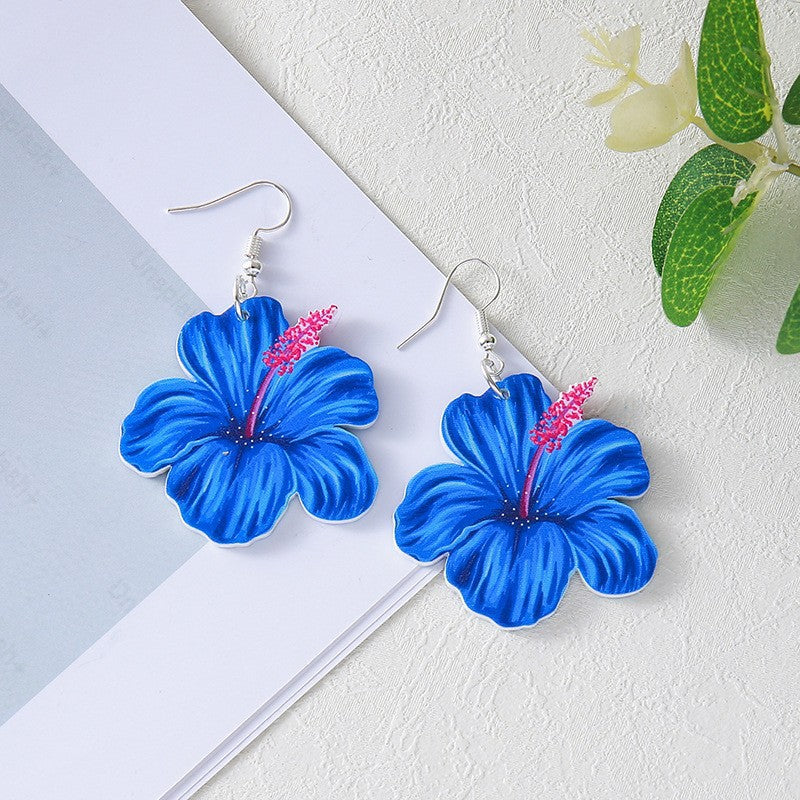 Colorful Flower Acrylic Duplex Printing Three-dimensional Earrings