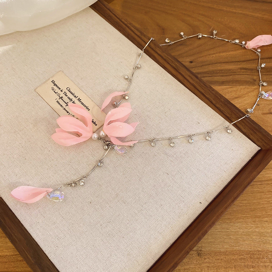 Romantic Purple Flower Pearl Long Twin Necklace