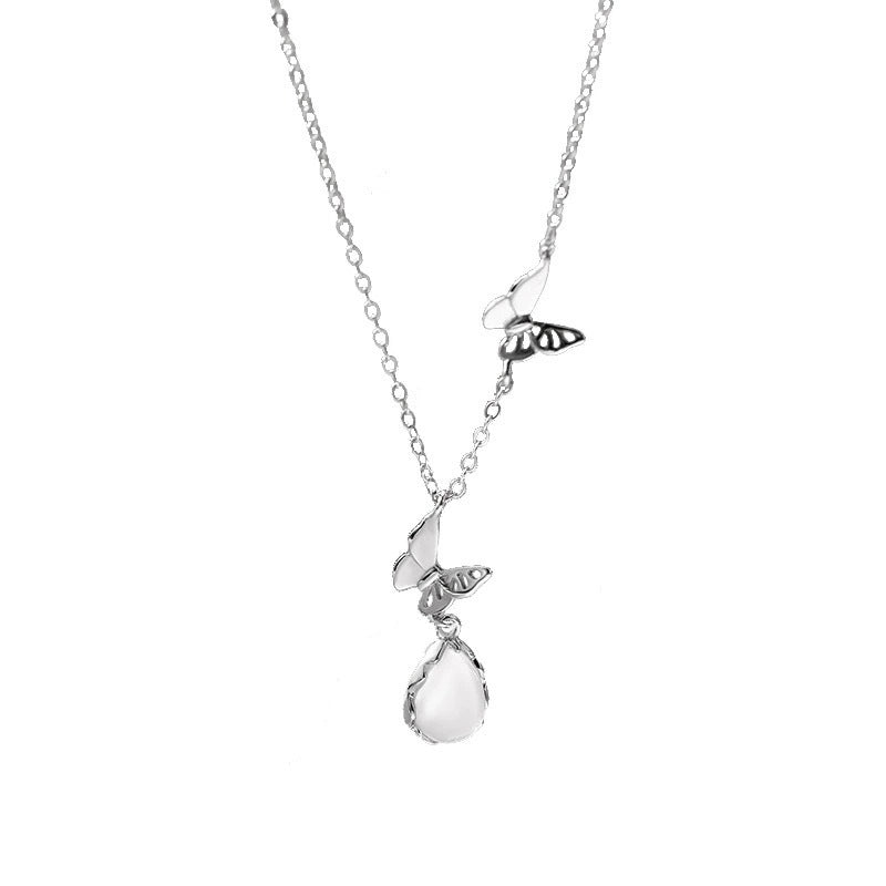 Women's Sterling Sier Butterfly Temperament Korean Style Sweater Chain Advanced Design Necklace