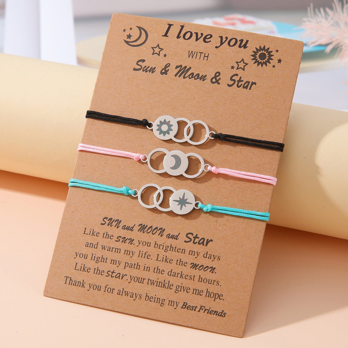 Friendship Creative Stainless Steel Laser Sun Moon Bracelets