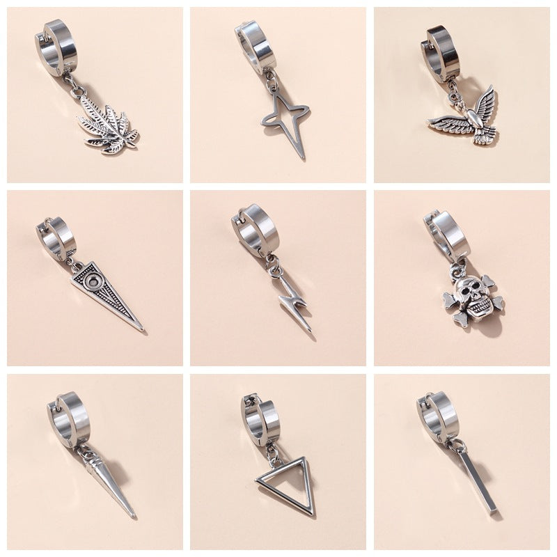 Women's & Men's Hop Punk Lightning Feather Cross For Titanium Ear Buckle