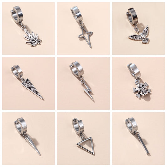 Women's & Men's Hop Punk Lightning Feather Cross For Titanium Ear Buckle