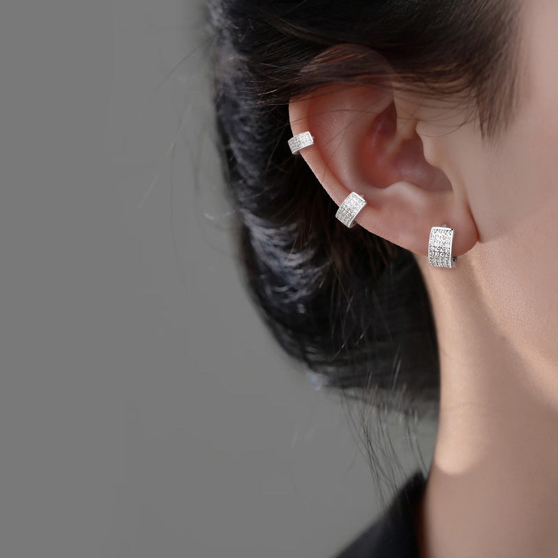 Edge Clip High-grade Unique Circle Cuff Twin Earrings