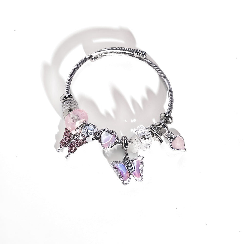 String Beads Love Butterfly Alloy Stainless Steel Bracelets