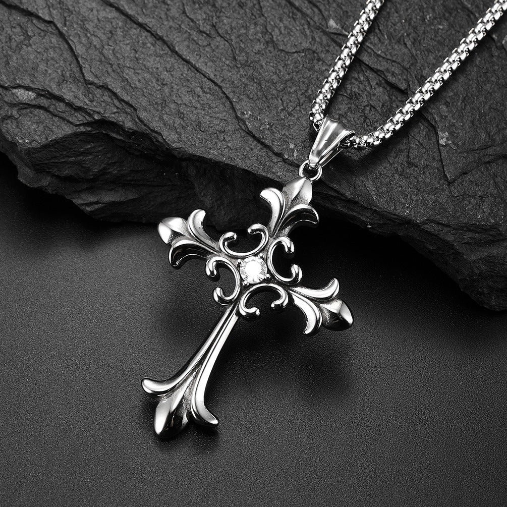 Gothic Style Vintage Cross Diamond Titanium Pendants