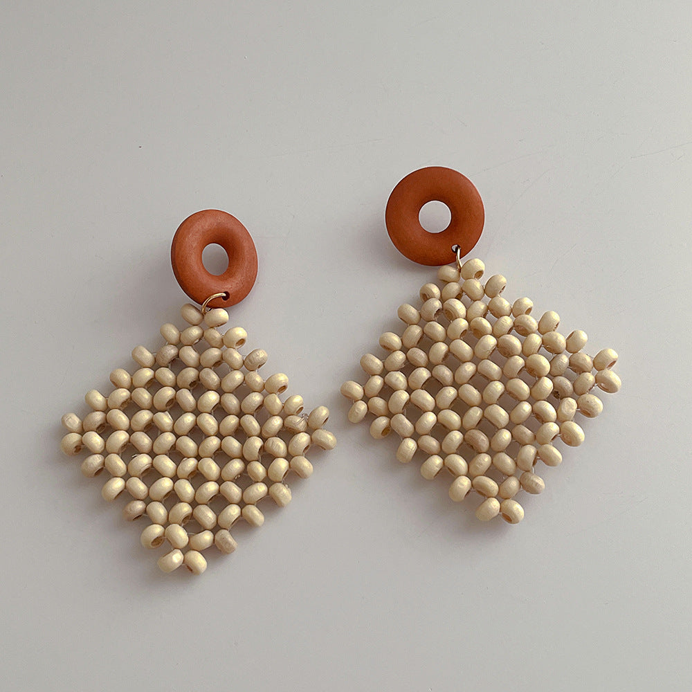 Woven Wooden Rattan Beach Vacation Style Vintage Earrings