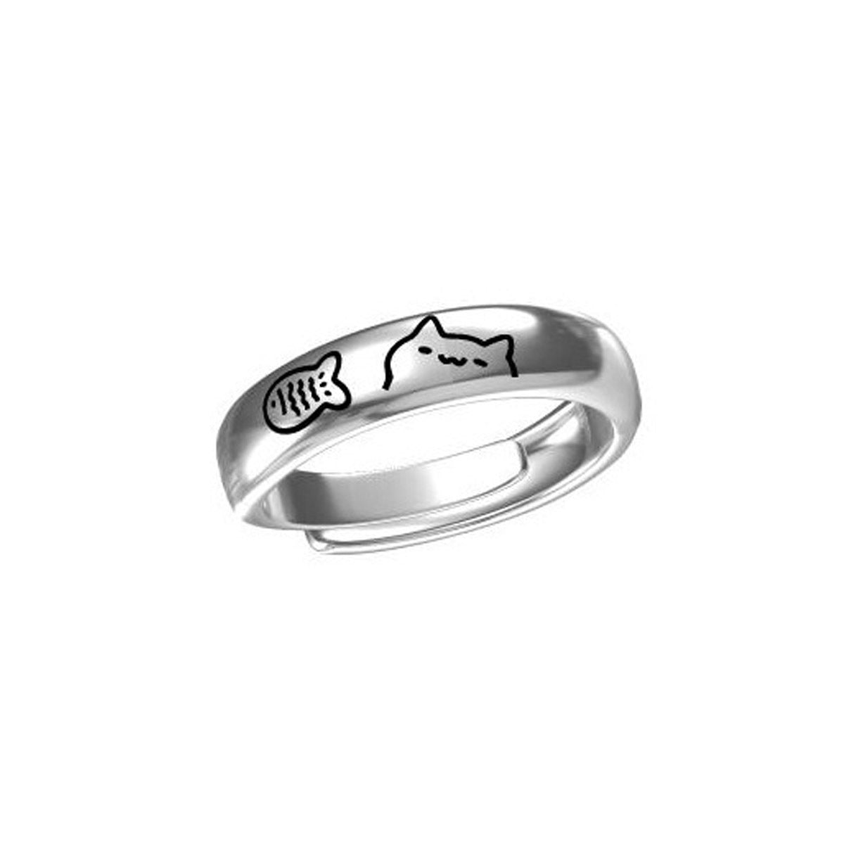 Eating Bone Cat Fish Pair Cute Rings