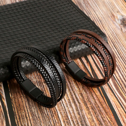 Men's Fashion Woven Alloy Magnetic Buckle Bracelets