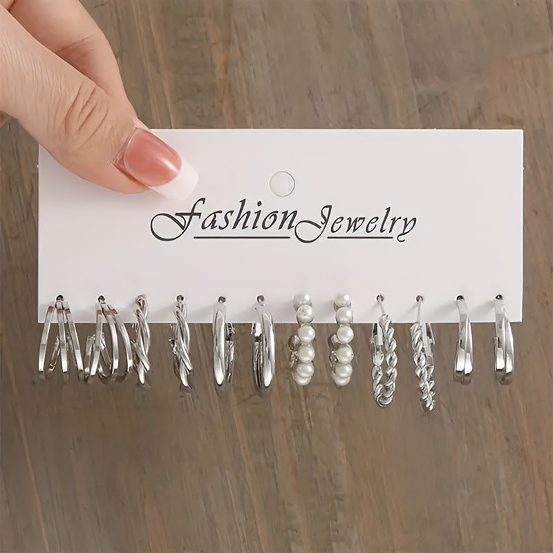 Women's Pearl Alloy Square Geometric Combination Earrings