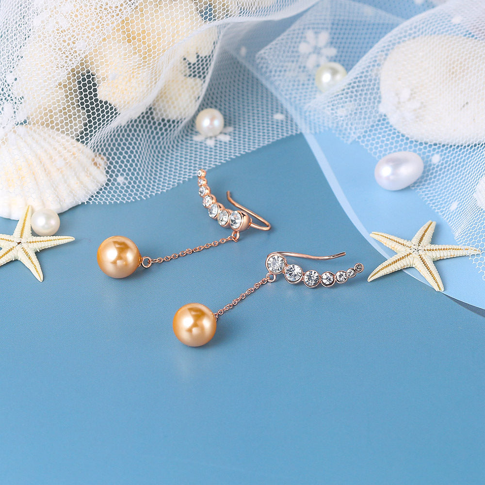 Pearl Copper Inlaid Zircon Ear Gold Rings