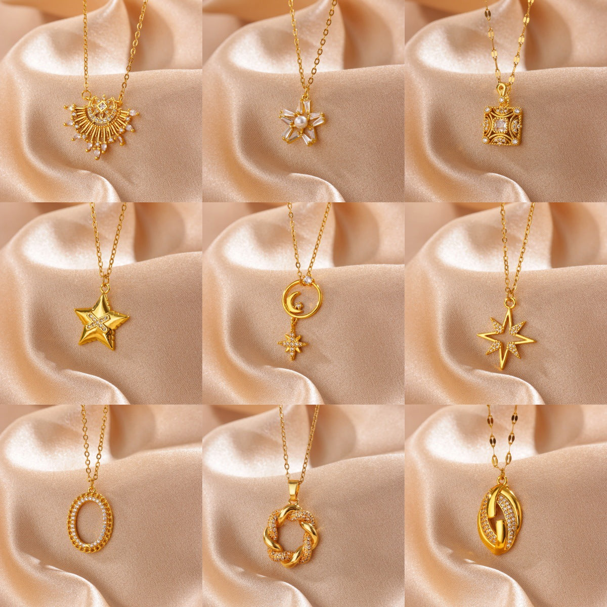 Star Moon Gold-plated Stainless Steel Chain Necklaces
