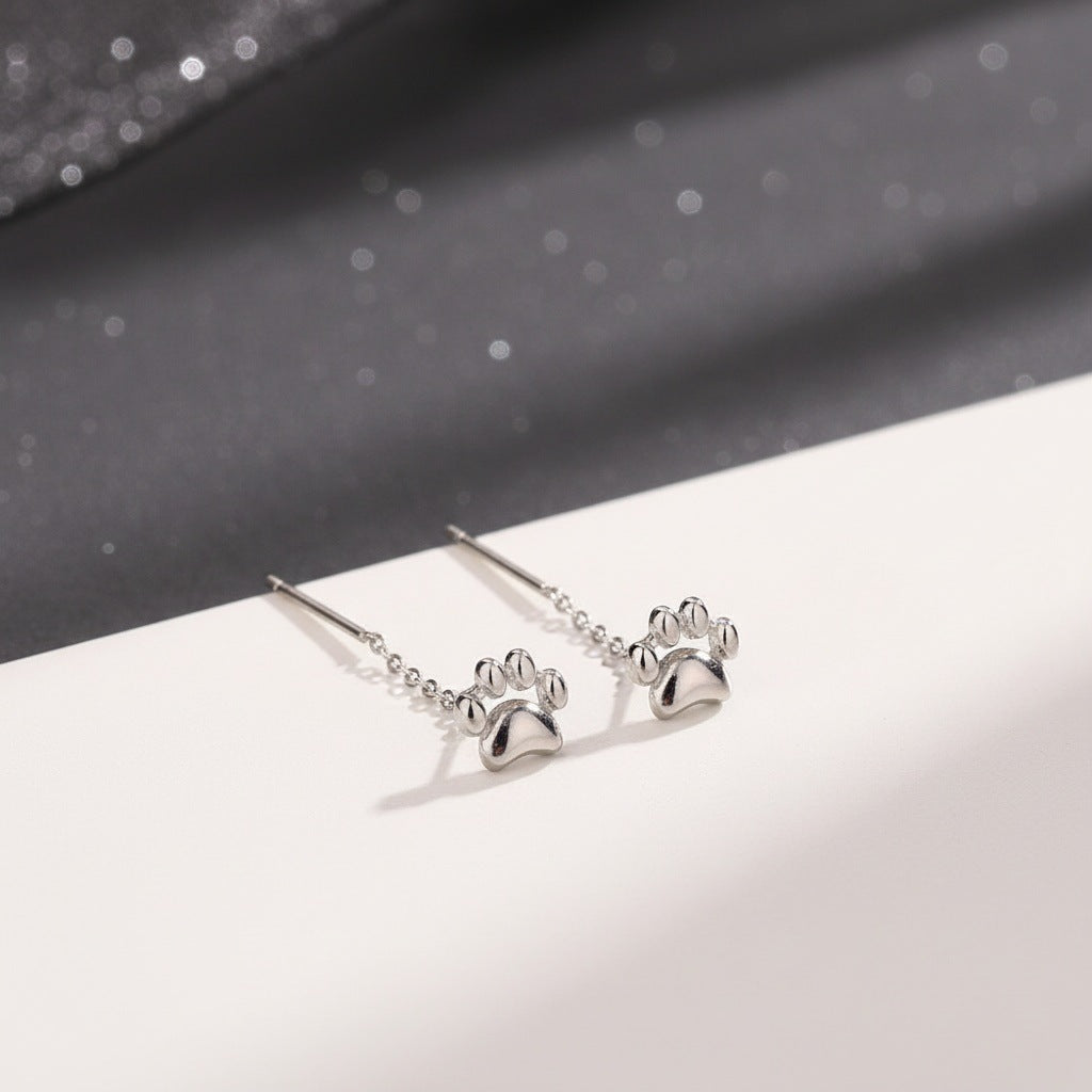 Fun Cat's Paw Soft Adorable Girly Style Small Chain Earrings