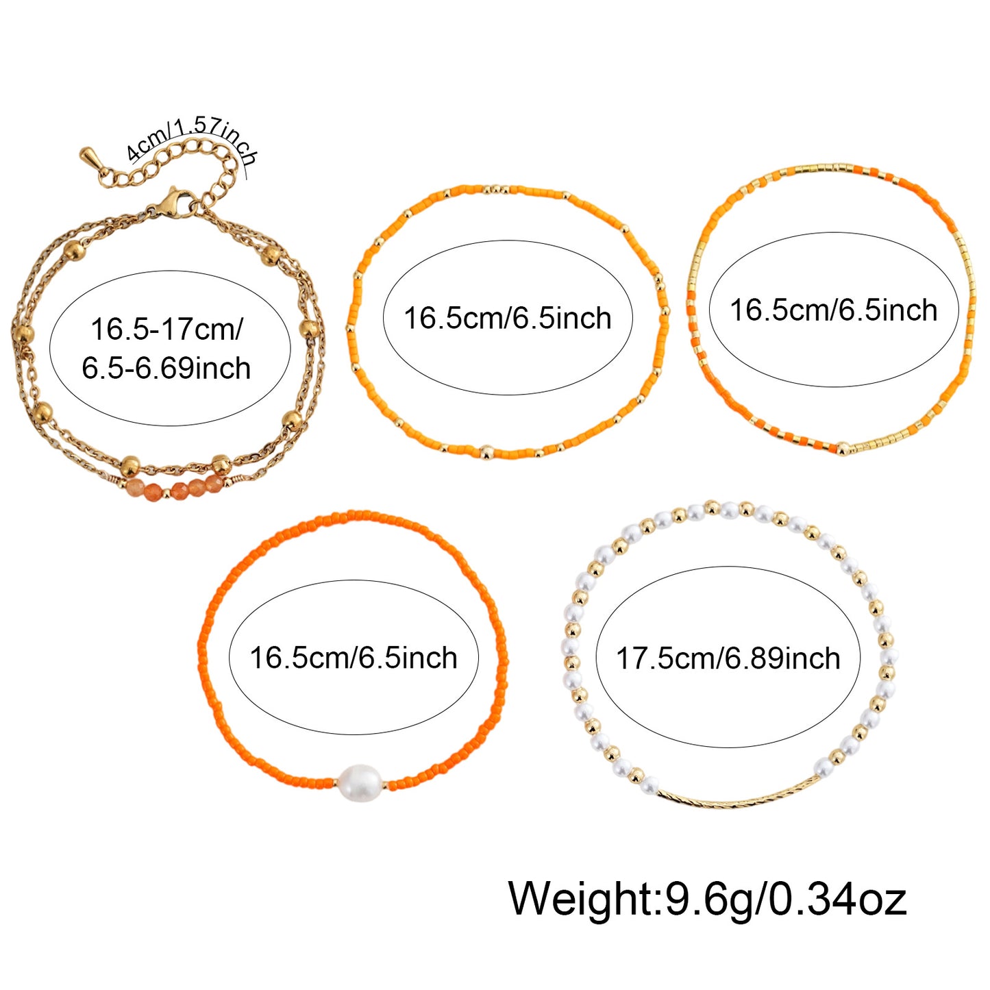 Summer Beach Style Orange Bead Pearl Twin Bracelet