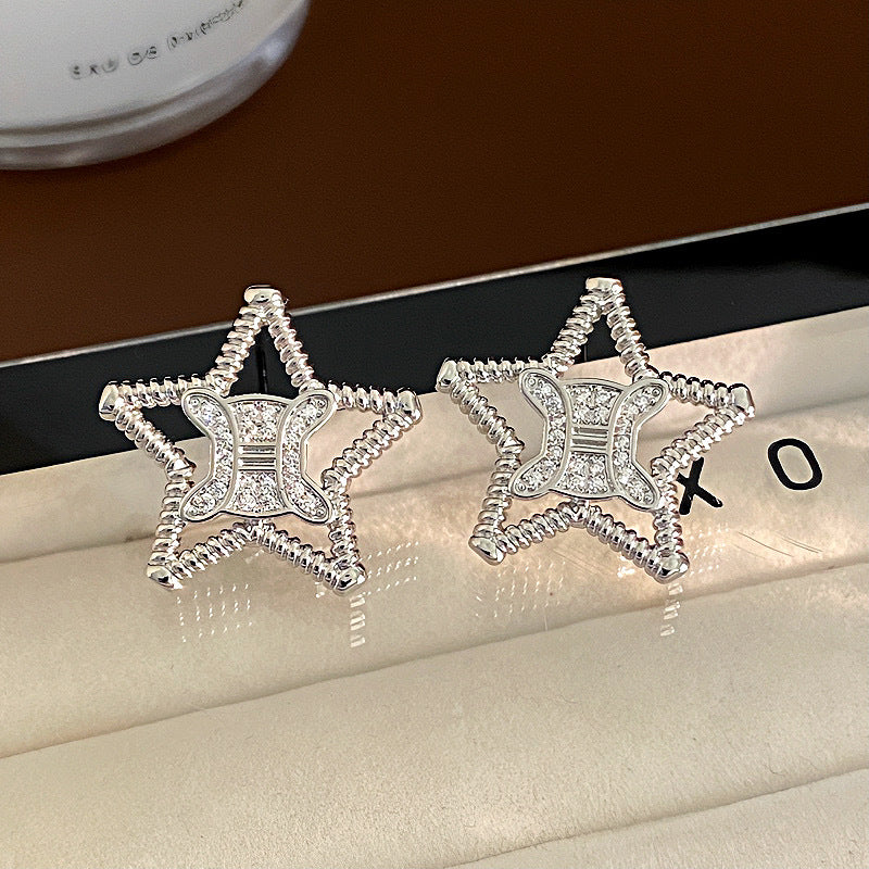 Zircon Letters Pentagram Artistic Retro Hollow Earrings