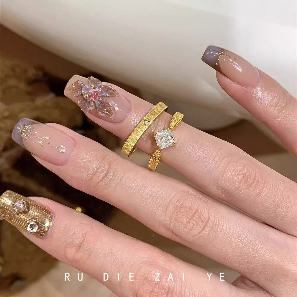 Brushed Small Square Rhinestone Female Design High-grade Light Luxury Zircon Rings