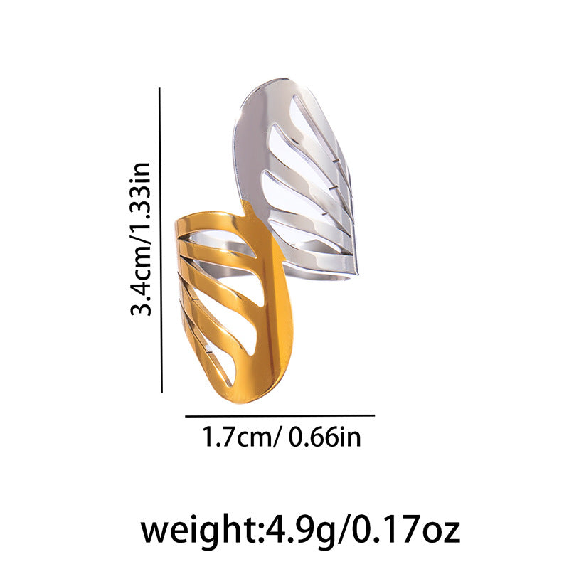 Exaggerated Two-color Stainless Steel Personality Versatile Cross Geometric Irregular Ring