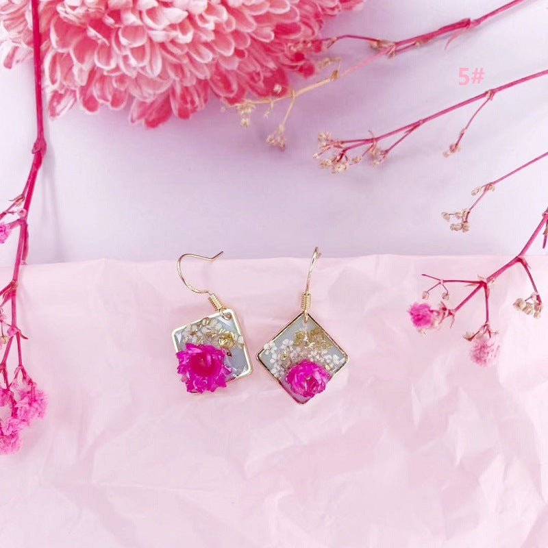 Women's Dried Flower Fresh Real Gold Foil Stud Earrings
