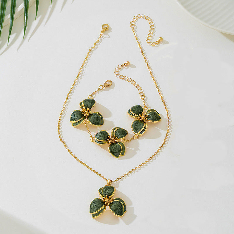 Classy Women's Glaze Flowers Mori Vacation Jewelry Set