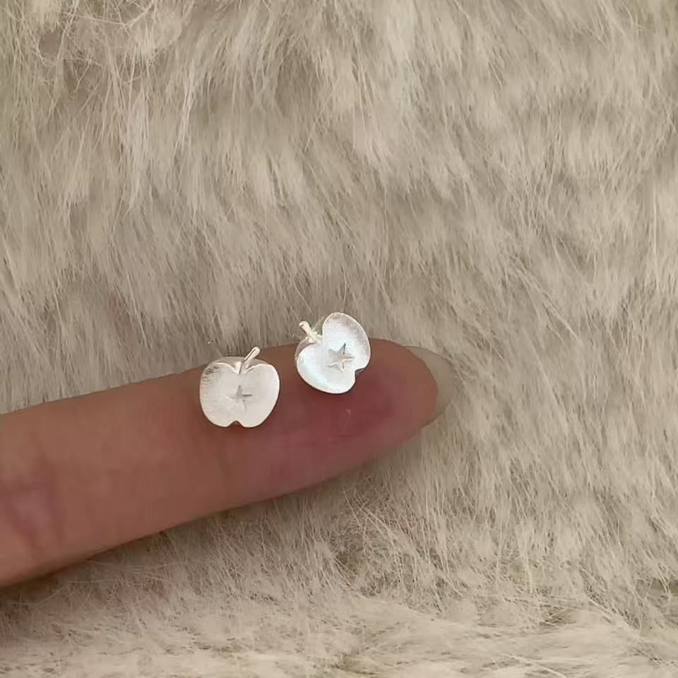 Unique Design Brushed Apple Female Exquisite Daily Fashion Stud Earrings
