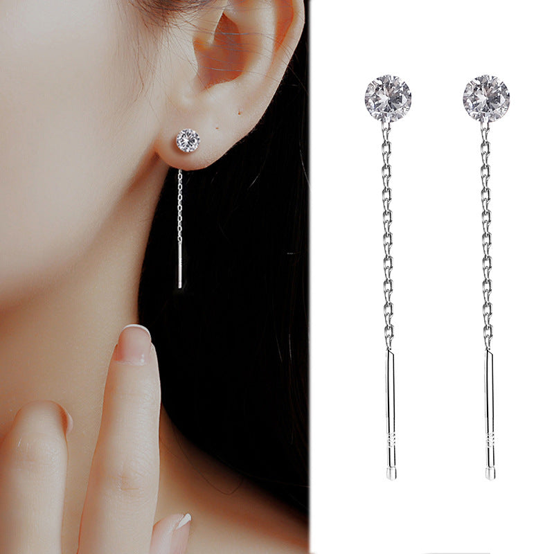 Women's Sterling Sier Inlaid Hanging Temperament Wild Color Zircon Earrings