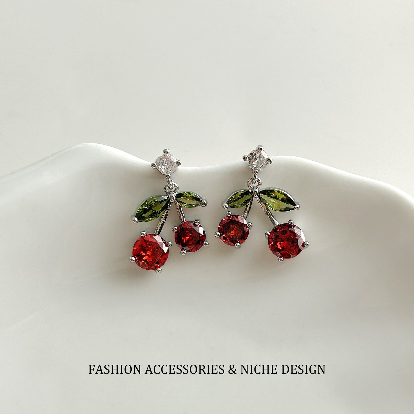 Popular Fruit Series Sweet Cherry Niche Design Ear Copper Necklaces