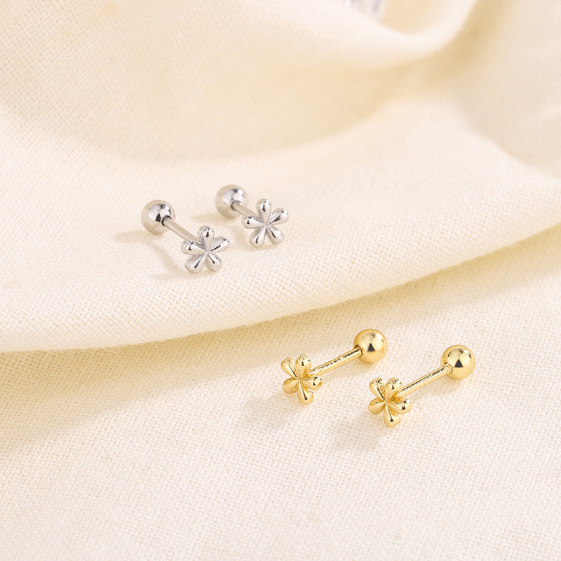 Sier Screw Tightening Buckle Mini Small Flower Earrings