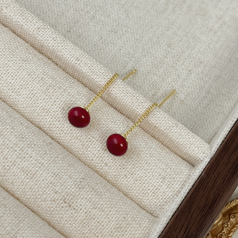 Plating Affordable Luxury Fashion Red Beads Retro Drip Glazed Triangle Ear Line