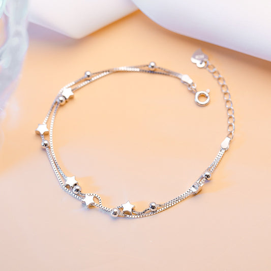 Beads Sterling Sier Double Circles Star Light Luxury Bracelets